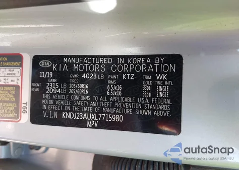 2020 Kia Soul Lx из США, поврежденный, VIN KNDJ23AUXL7715980